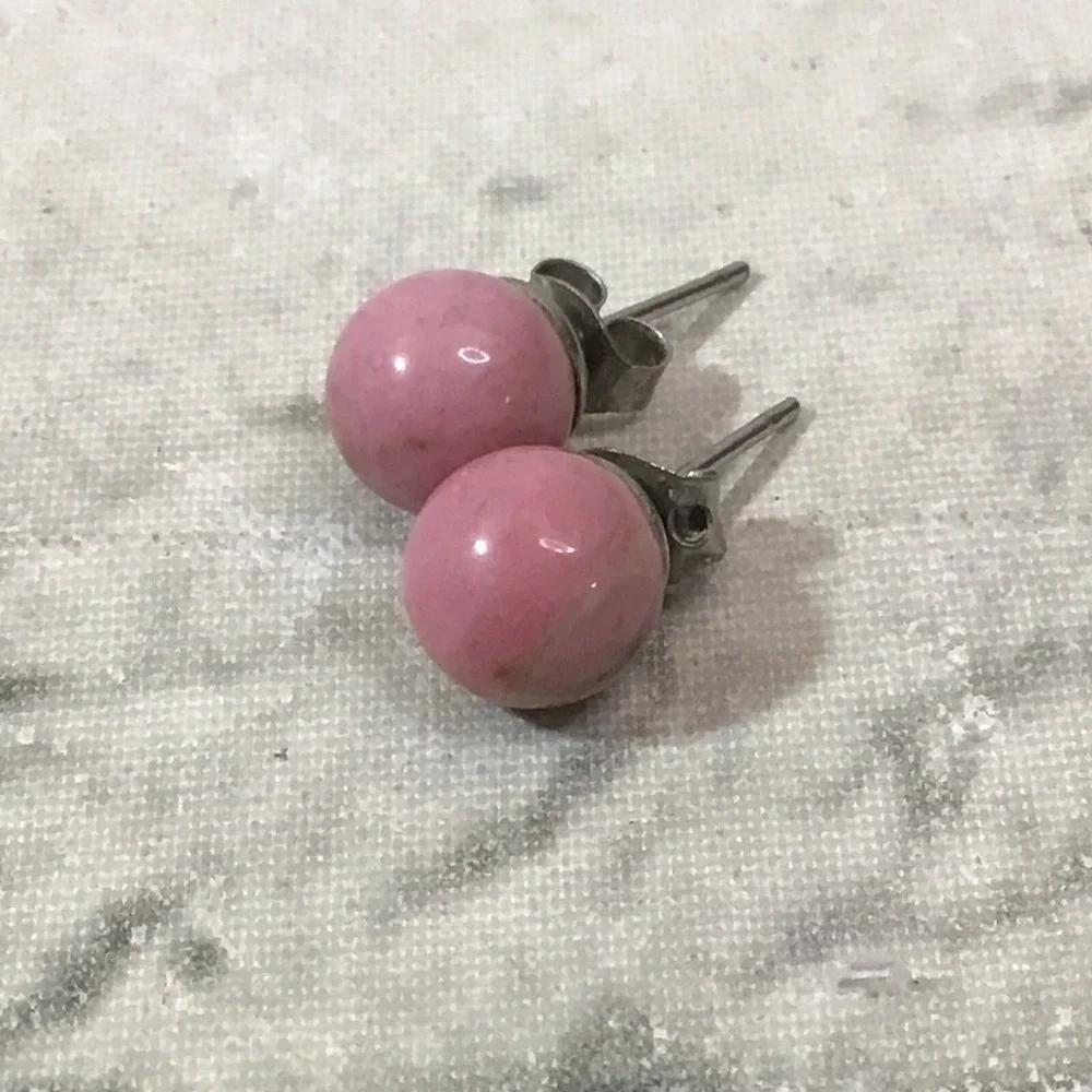 Vintage Ball Earrings Pink Muave Faux Pearl Stud Studs Posts